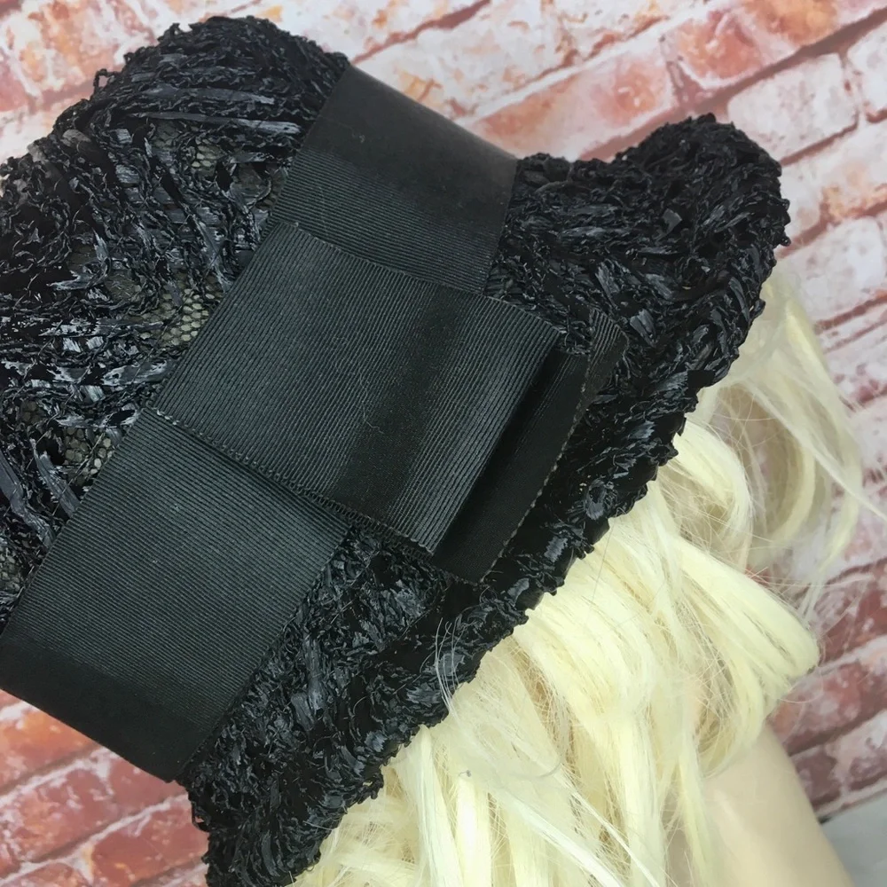Vintage MCM Black Raffia Beach Cloche Hat